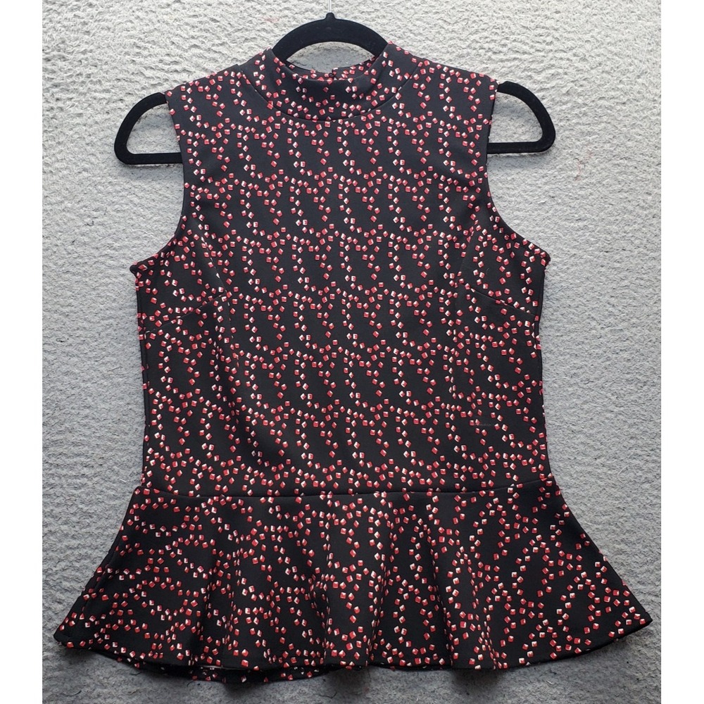 Banana Republic Peplum Top Womens Small Multi Geometric Sleeveless Mock Neck